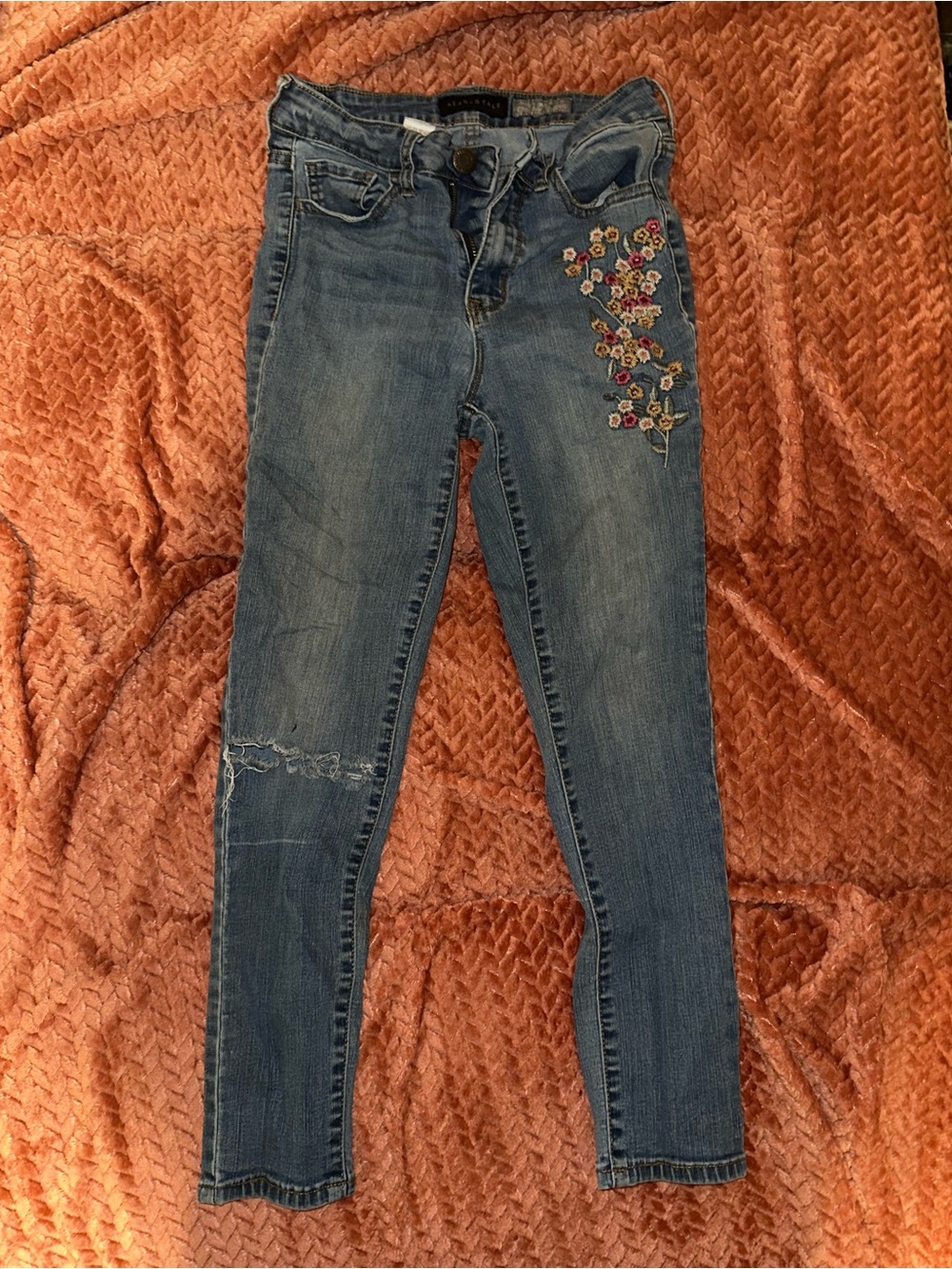 Aeropostale Blue Skinny Jeans with Floral Embroidery
